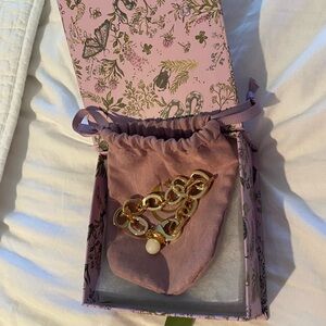 New Jane Win Gold Chain Bracelet with White Accent bead, with gift box and pouch